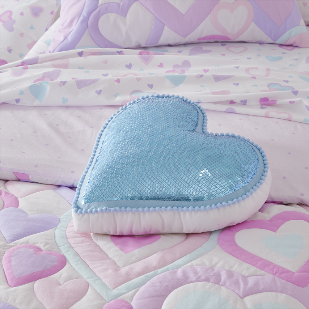 Trimmed Blue Glitzy Heart Cushion