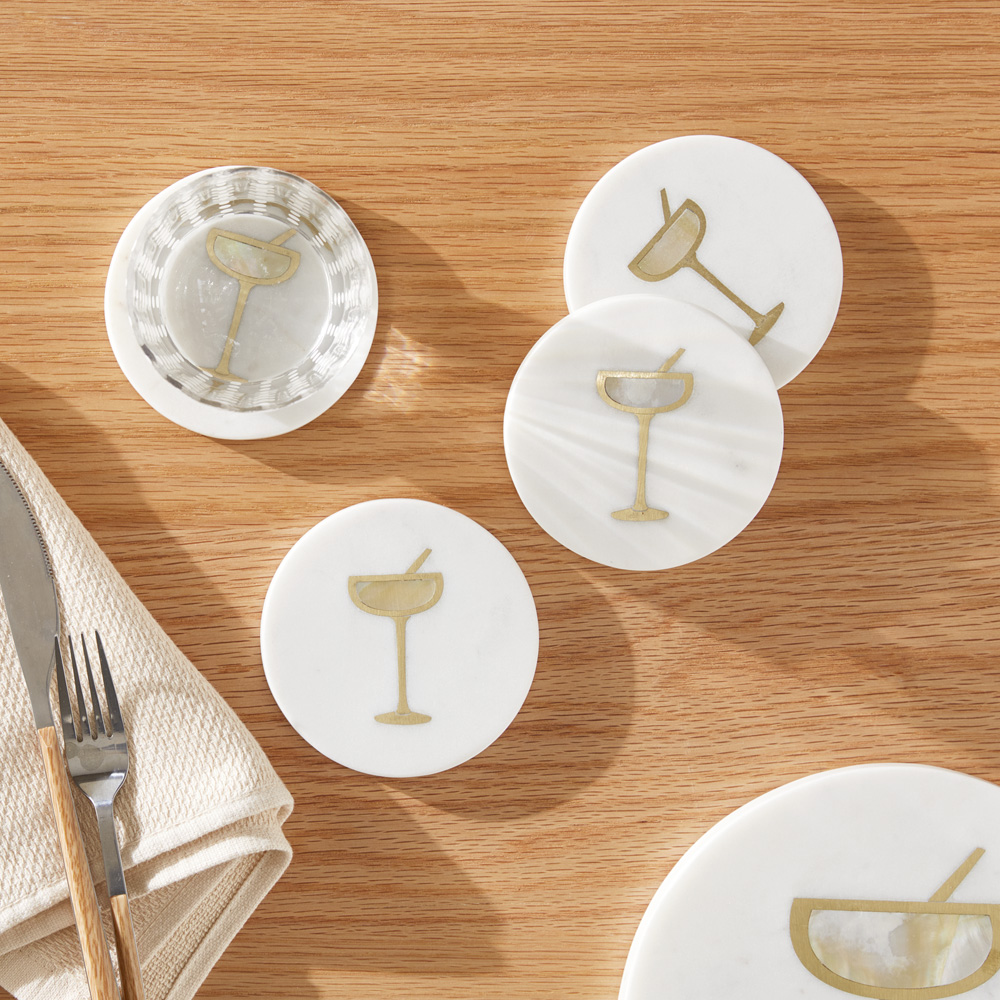 Cocktail White & Gold Marble Coasters Pack of 4