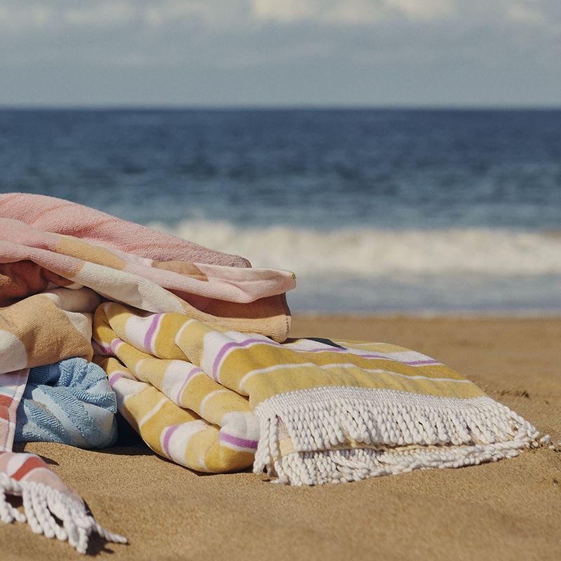 Velour Ocean Stripe Lemon Beach Towel