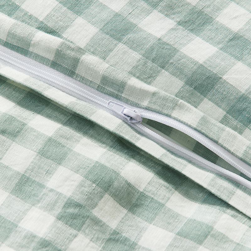 Vintage Washed Linen Eucalyptus Check Cot Quilt Cover