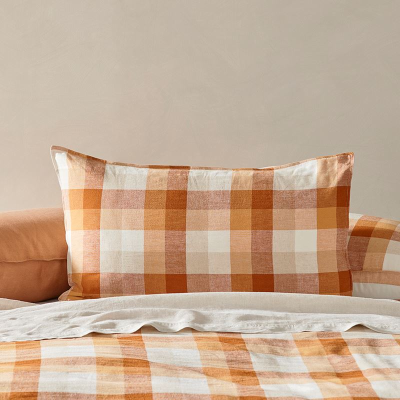 Vintage Washed Linen Cotton Spice Check Quilt Cover Set + Separates