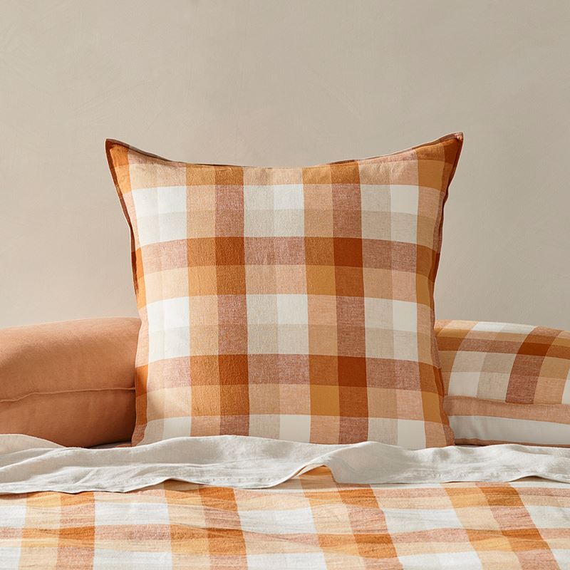 Vintage Washed Linen Cotton Spice Check Quilt Cover Set + Separates