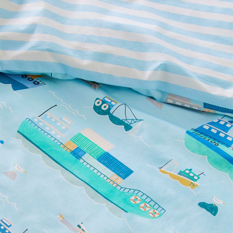 Ships Of The World Light Blue Cot Quilt Cover Set