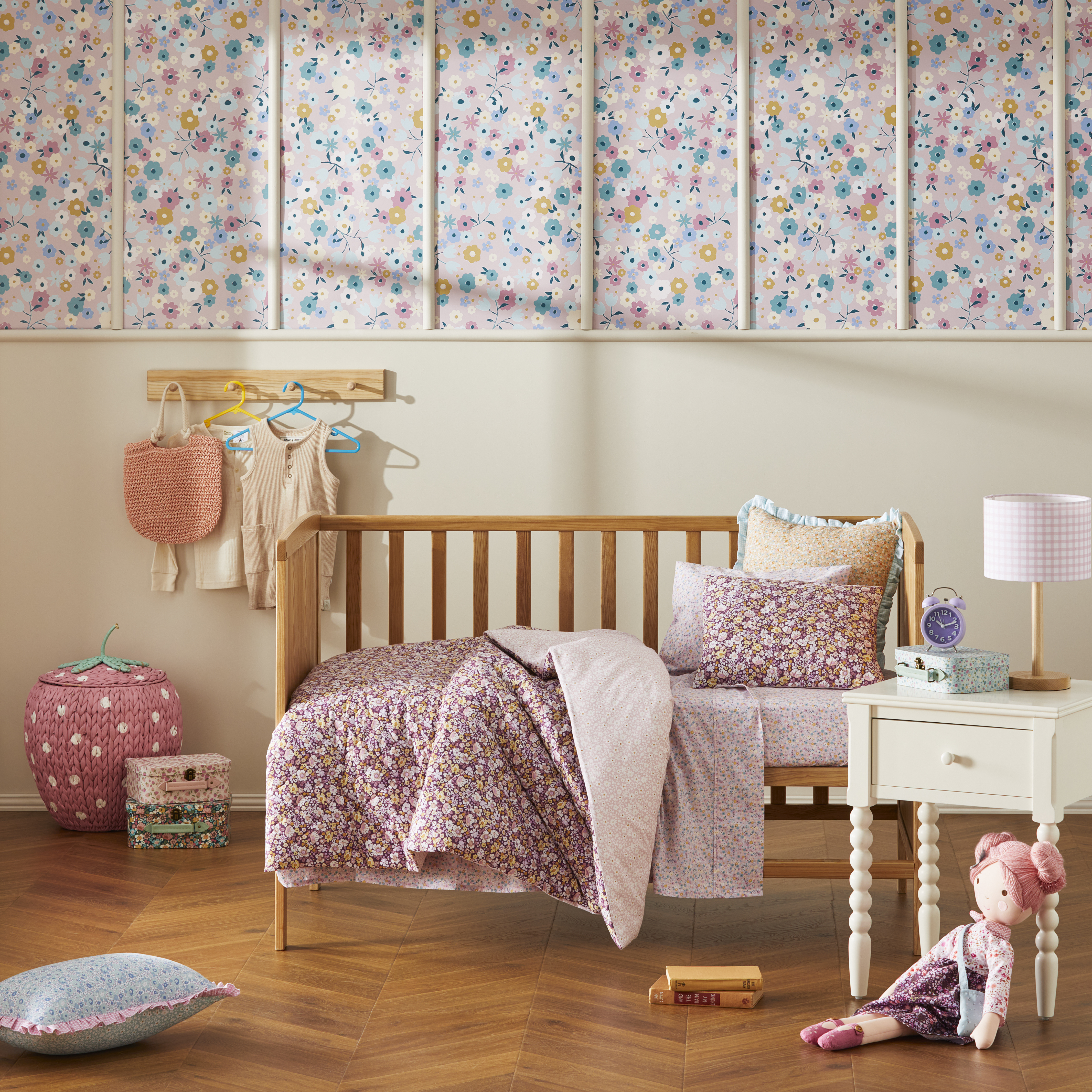 Heirloom Margot Mulberry Floral Cot Quilted Quilt Cover Set