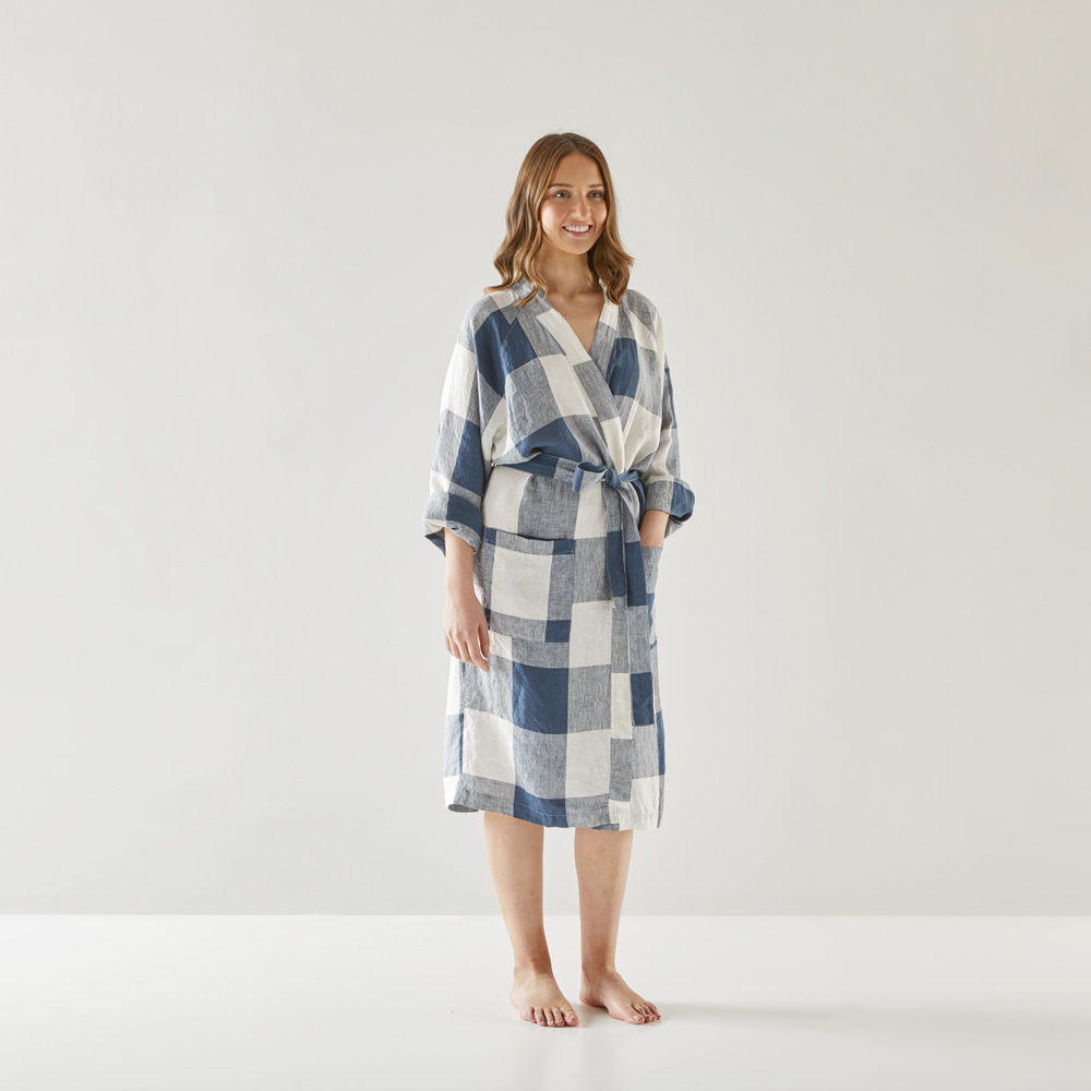 Vintage Washed Linen Old Navy Large Check Robe