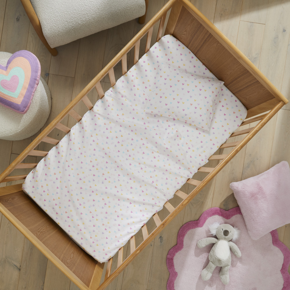 Rainbow Love White Cot Sheet Set