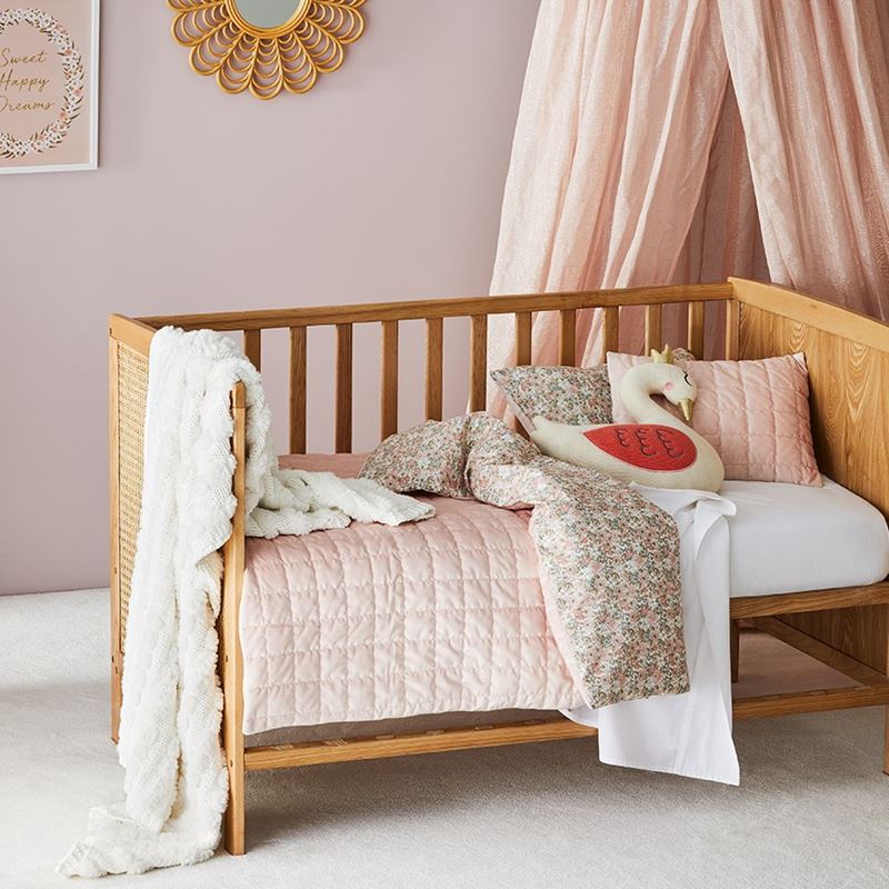 Florence Blush Velvet Quilted Cot Quilt Cover Set