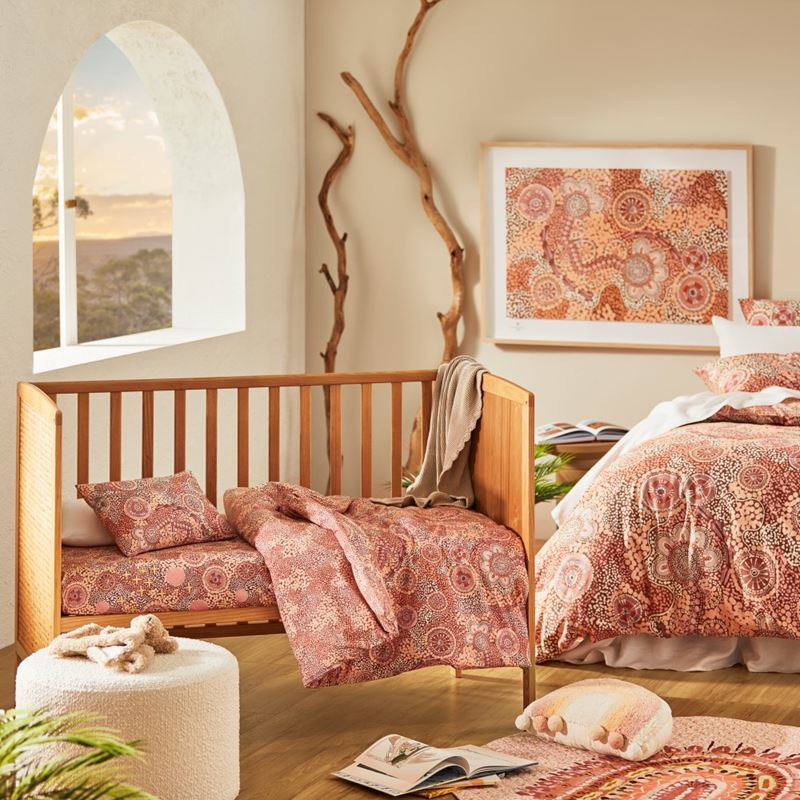 Cungelella Bilabila Pink Clay Cot Quilt Cover Set