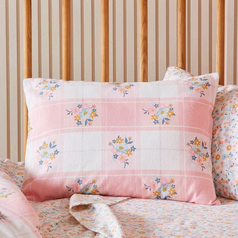 Lottie Vintage Pastel Pink Floral Flannelette Cot Quilt Cover Set