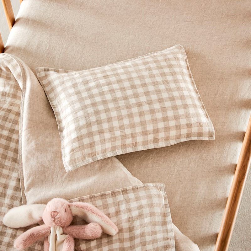 Vintage Washed Linen Check Cot Quilt Cover Set