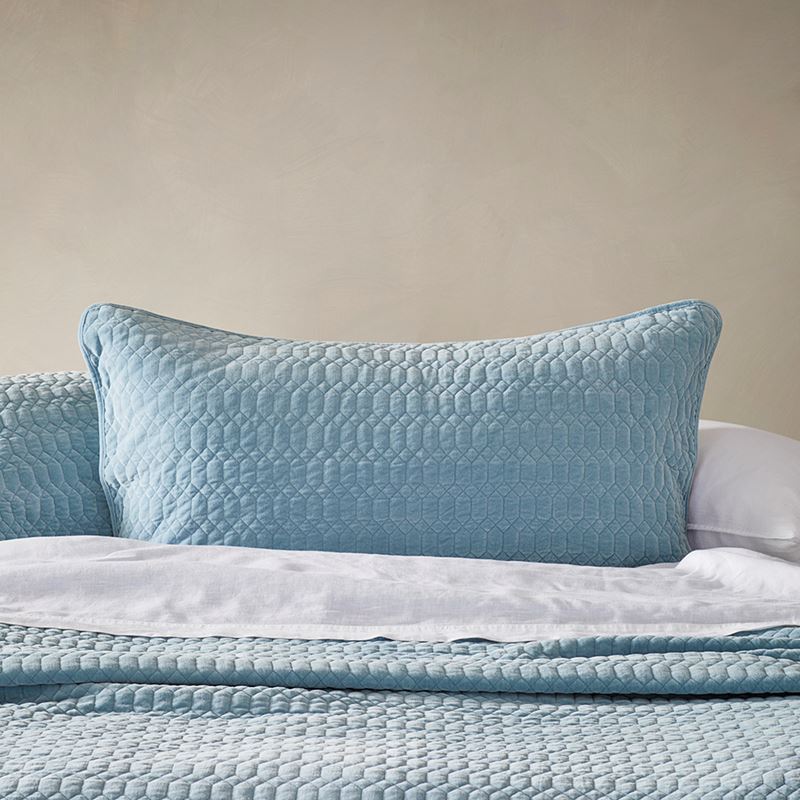 Milan Soft Blue Velvet Quilted Coverlet Separates