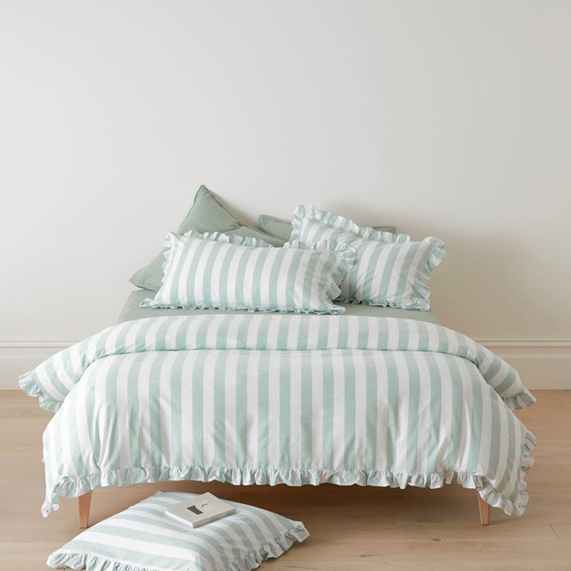 Ruffle Mint Blue Stripe Pillowcases