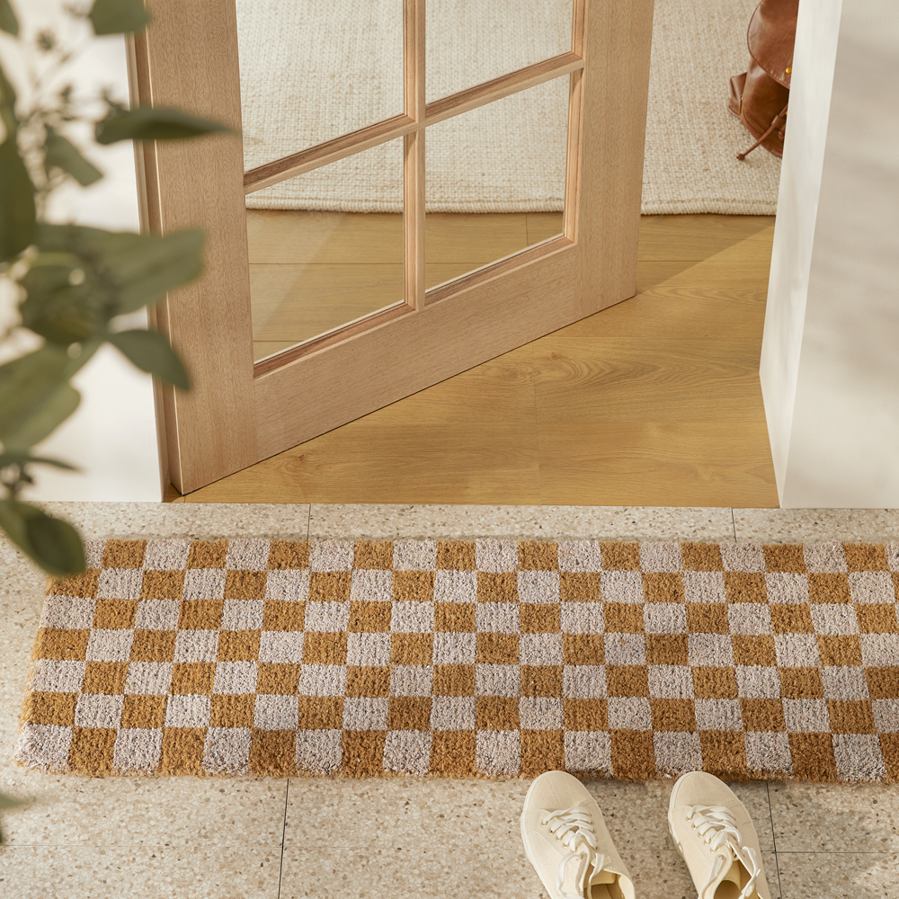 Coir White Checkerboard Doormat