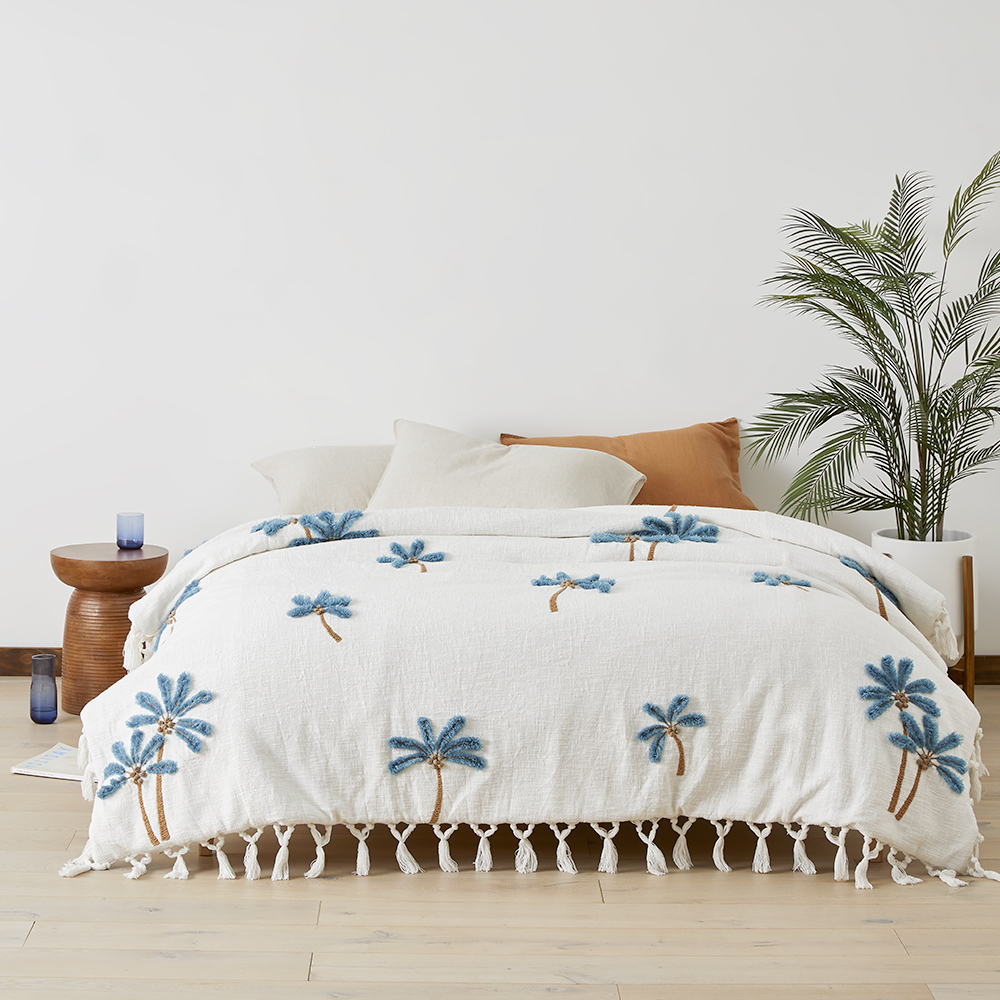 Falls Palm Blue & White Blanket