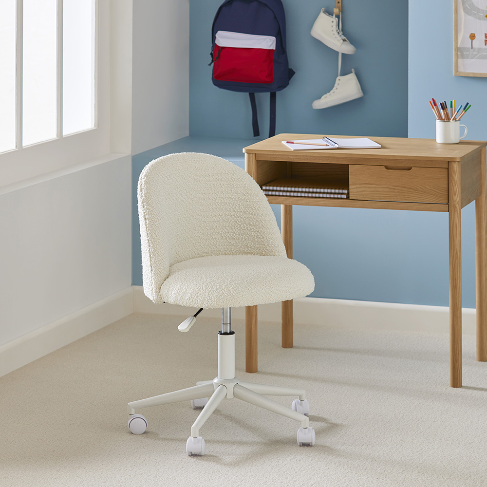 Brady White Boucle Kids Desk Chair