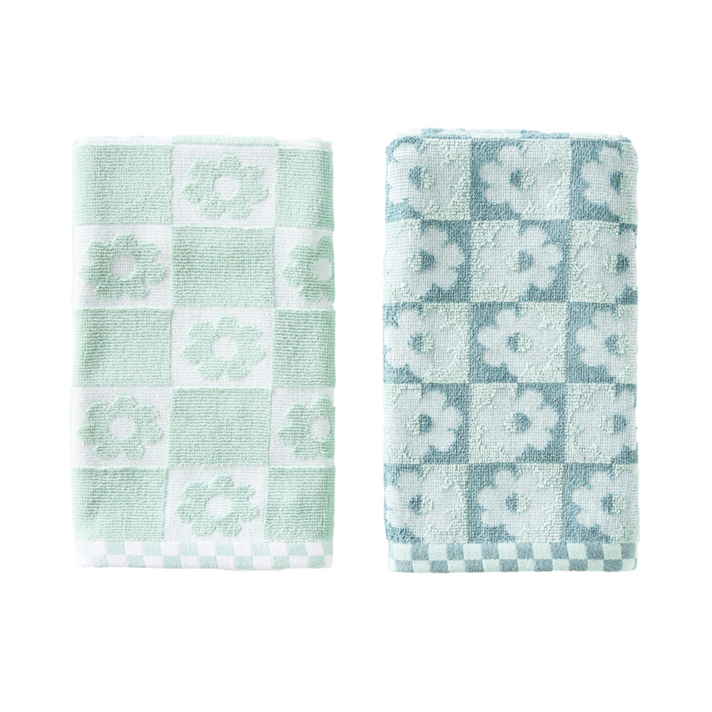 Retro Floral Smoke Blue & Mint Cotton Bamboo Tea Towels Pack of 2