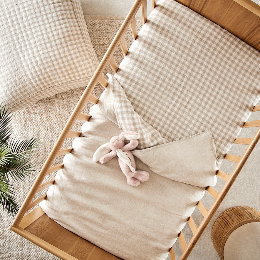 Vintage Washed Linen Linen Check  Fitted Sheet