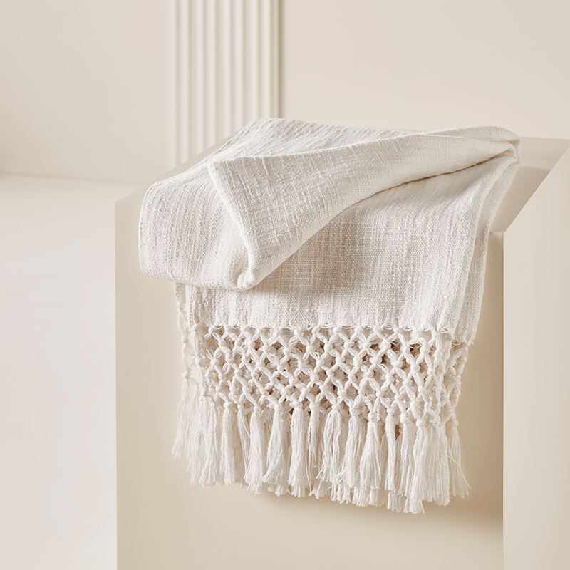 Macrame White Knot Throw