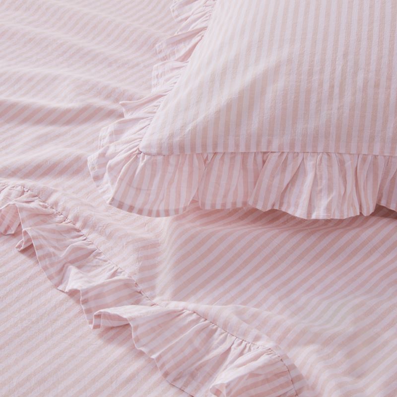 Ruffle Nude Pink Stripe Sheet Set