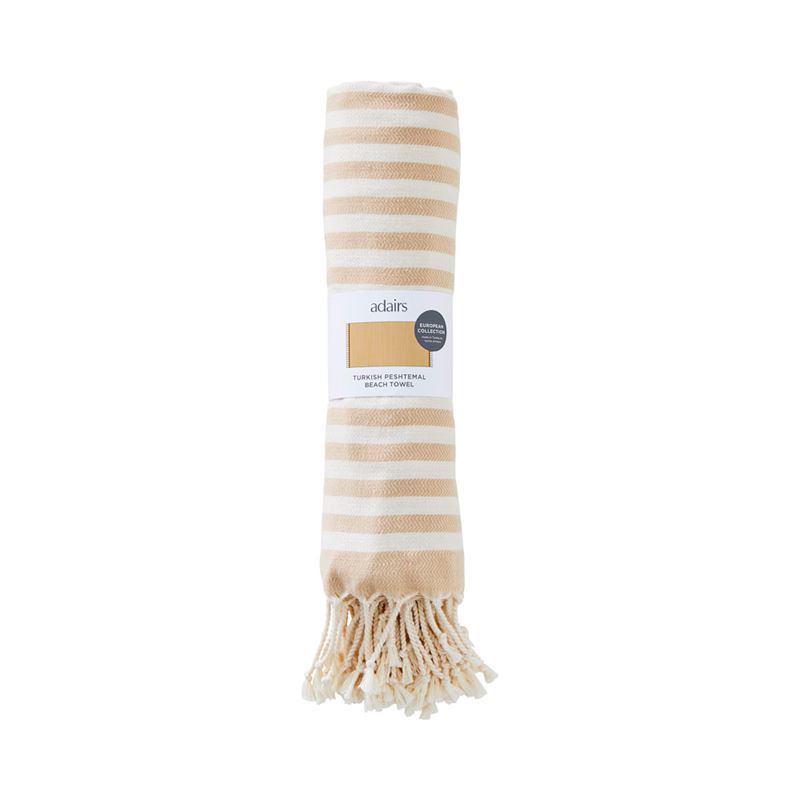 European Biscuit & Natural Stripe Turkish Peshtemal Beach Towel
