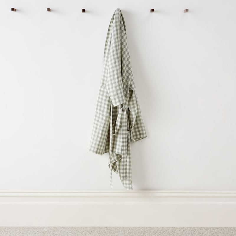 Vintage Washed Linen Eucalyptus Check Robe