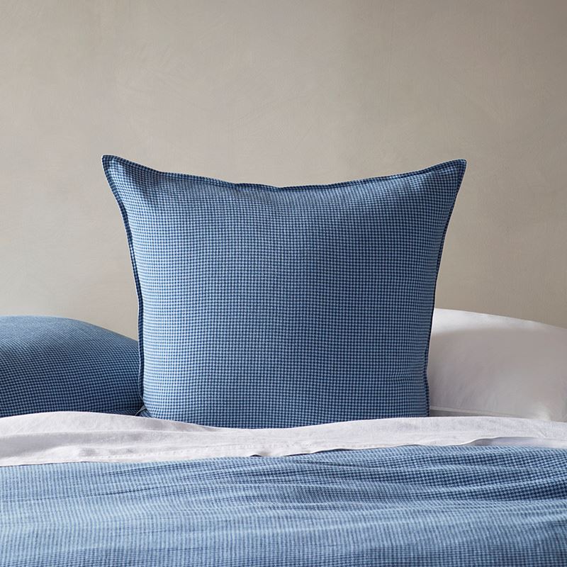 Vintage Washed Linen Cotton Storm Blue Houndstooth Quilt Cover Set + Separates