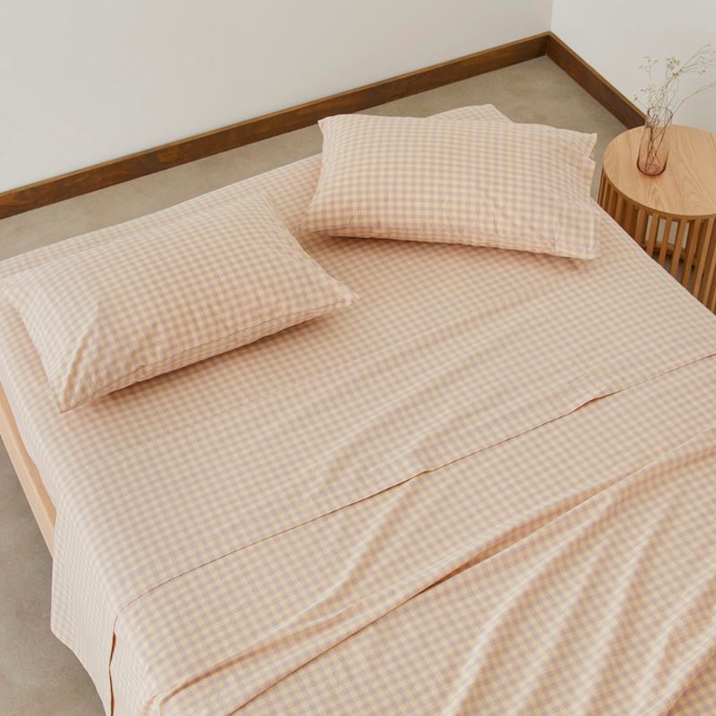 Stonewashed Cotton Printed Dusty Lemon Gingham Pillowcases