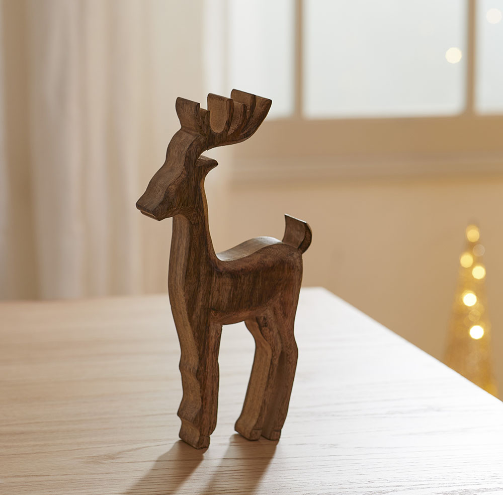 Carved Natural Standing Timber Reindeer