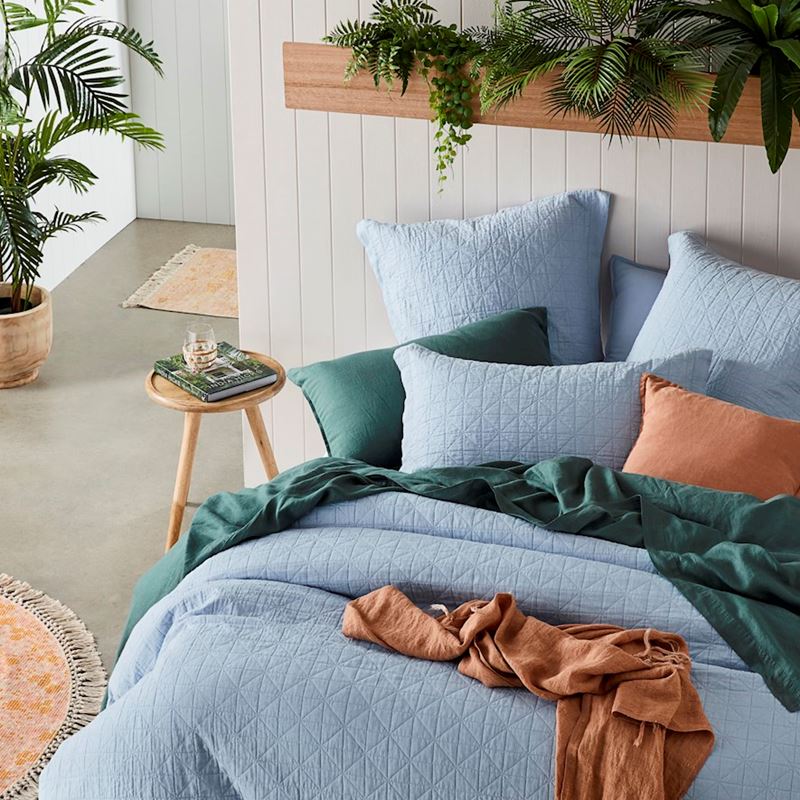 Vintage Washed Linen Dusty Blue Quilted Quilt Cover Separates