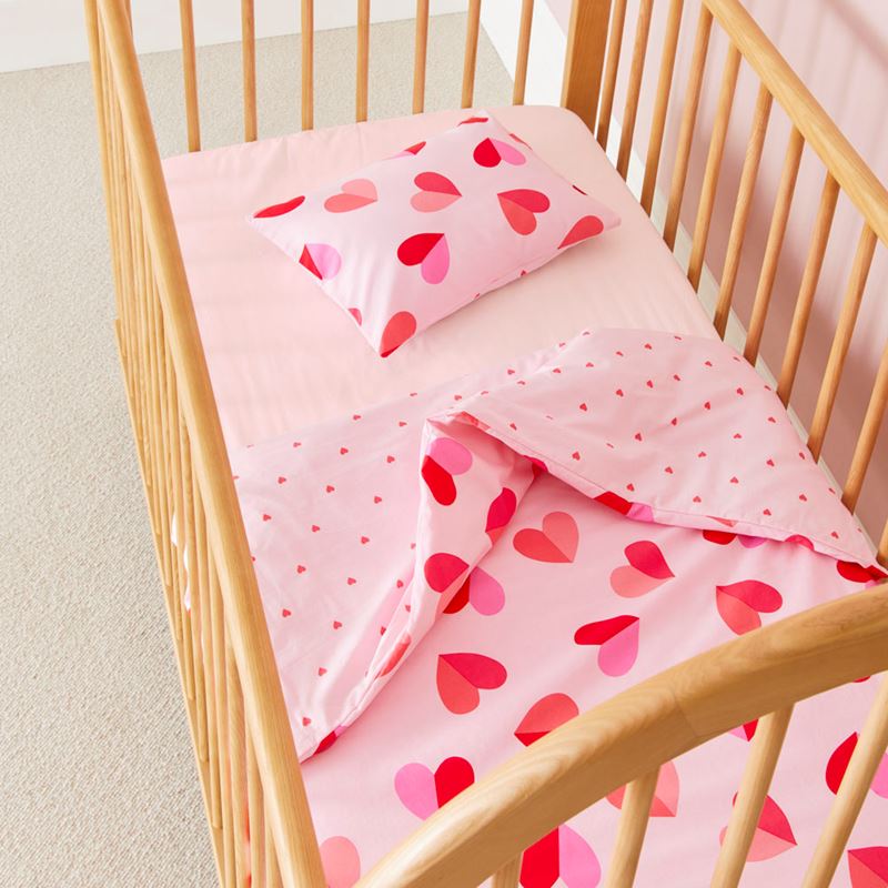 Sweet Heart Pink Cot Quilt Cover Set