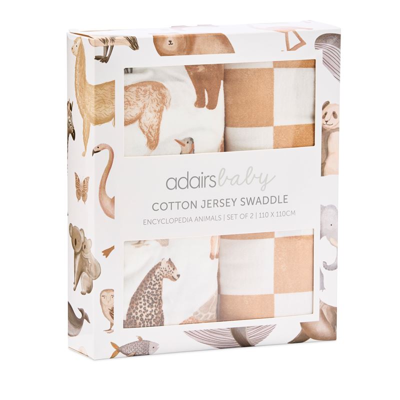 Encyclopedia Animals Neutrals Jersey Baby Swaddles 2pk