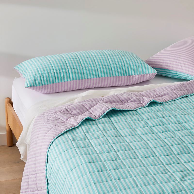 Carrie Aquamarine Stripe Quilted Pillowcases