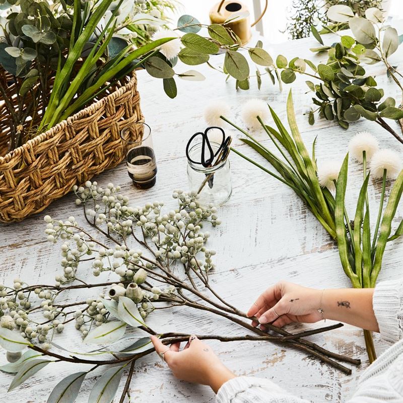 Botanical Silver Green Gum Nuts Stem