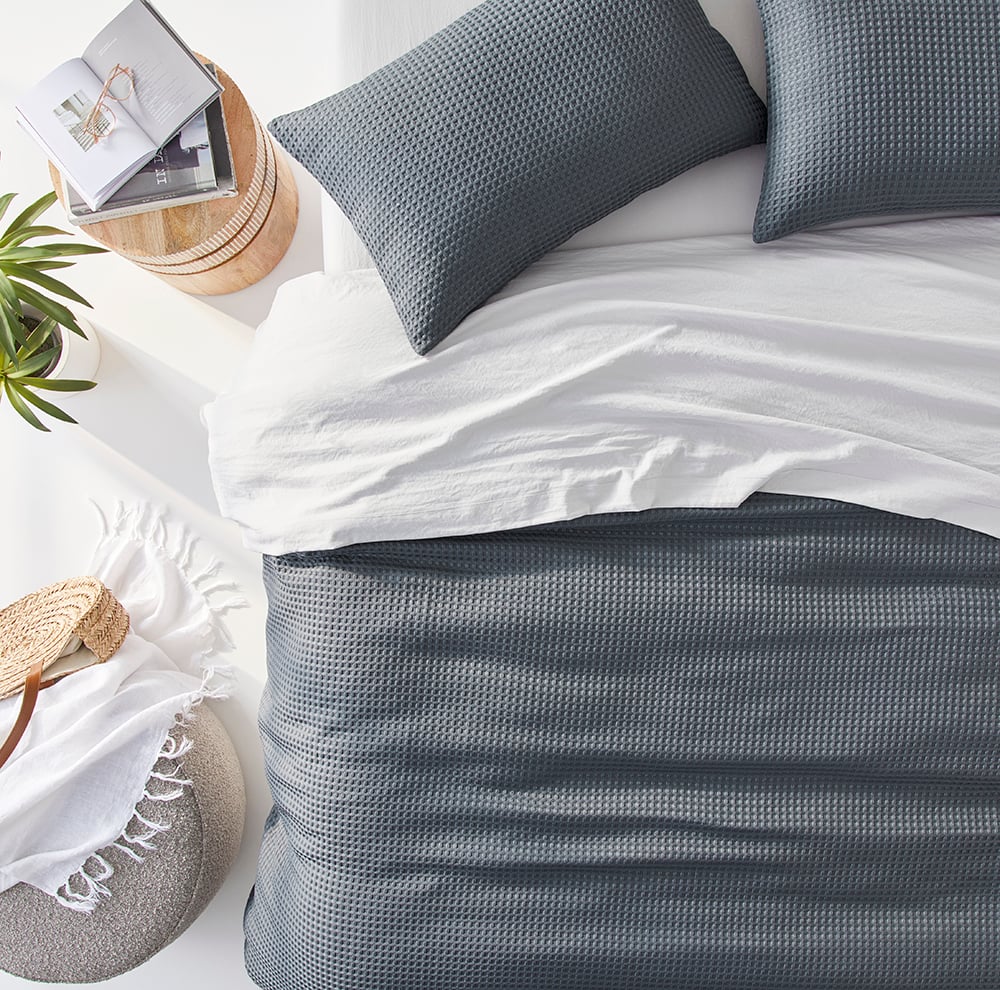 Windsor Waffle Charcoal Quilt Cover Set + Separates