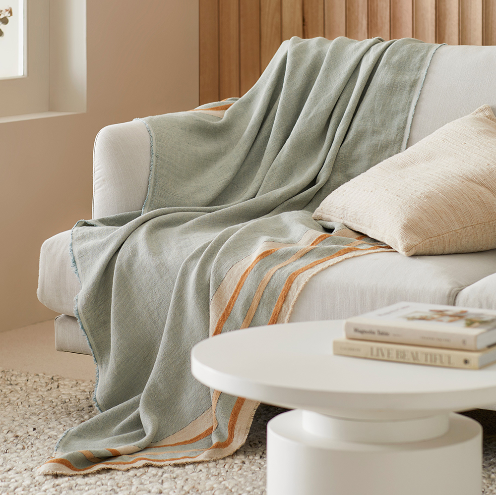 Indra Blue Linen Throw