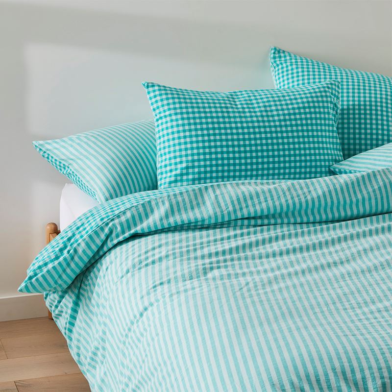 Carrie Aquamarine Gingham Quilt Cover Set + Separates