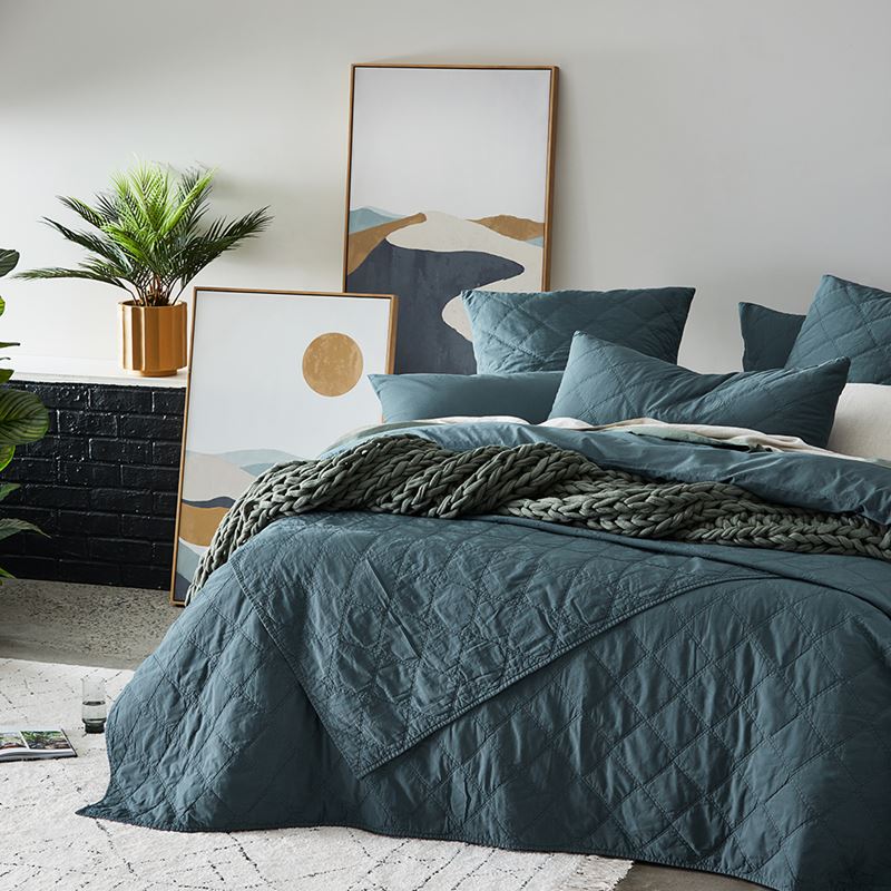 Stonewashed Cotton Dark Slate Quilted Coverlet Separates