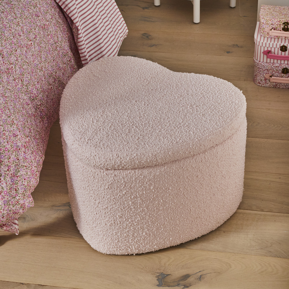 Boucle Pink Heart Storage Ottoman
