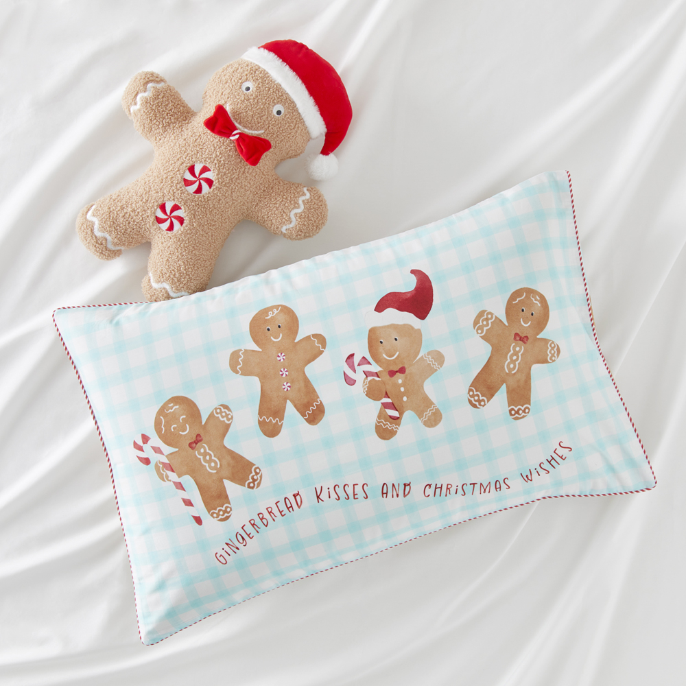 Gingerbread Kisses Christmas Text Pillowcase