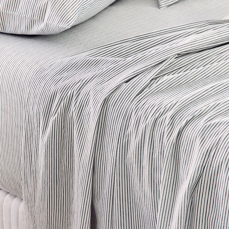 Stonewashed Printed Cotton Navy Stripe Sheet Set