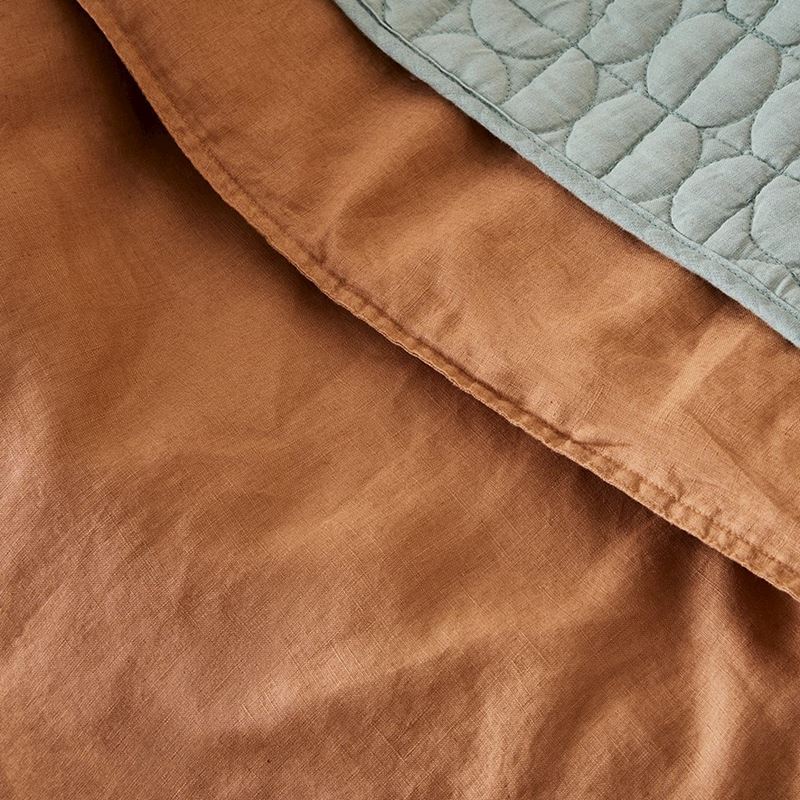 Vintage Washed Linen Caramel Cot Quilt Cover Set