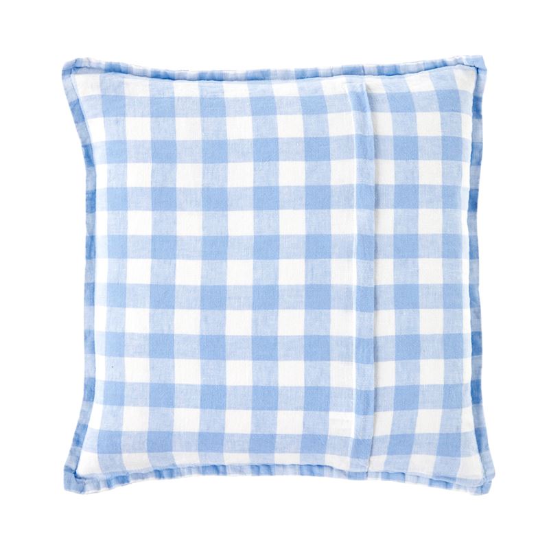 Belgian Pacific Blue & White Check Vintage Washed Linen Cushion