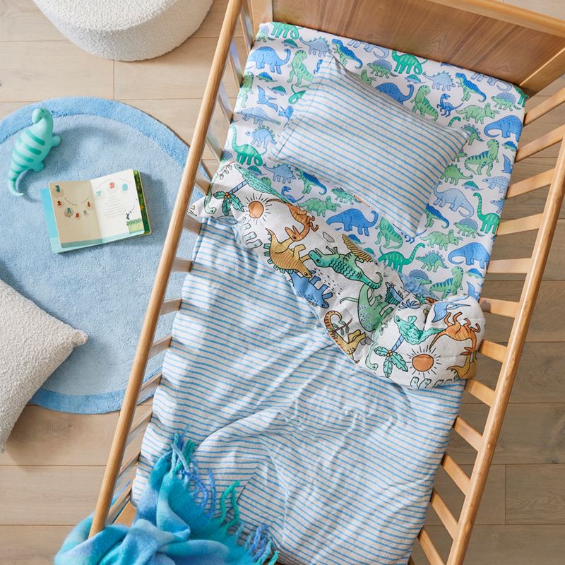 Happy Little Dinos Grey Marle Quilted Jersey Cot Quilt Cover Set