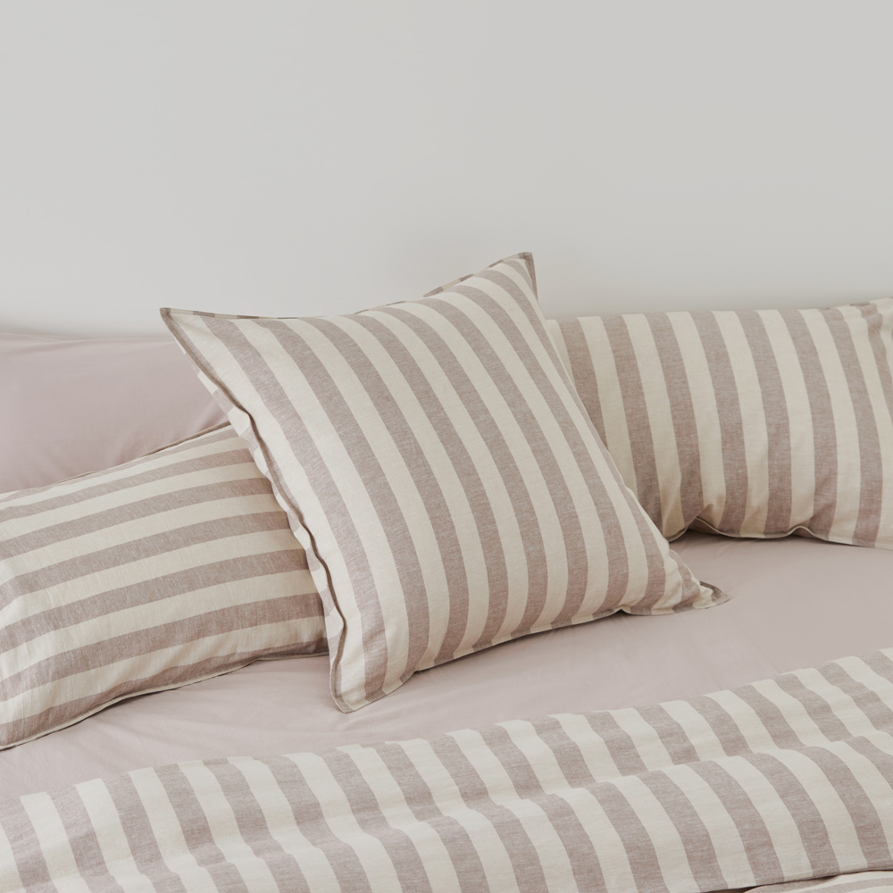 Vintage Washed Linen Cotton Cocoa Stripe Pillowcases
