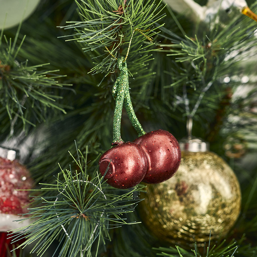 Christmas Fun Cherries Antiqued Glass Decoration