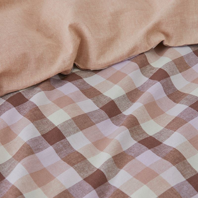Vintage Washed Linen Cotton Mauve Check Quilt Cover Set + Separates