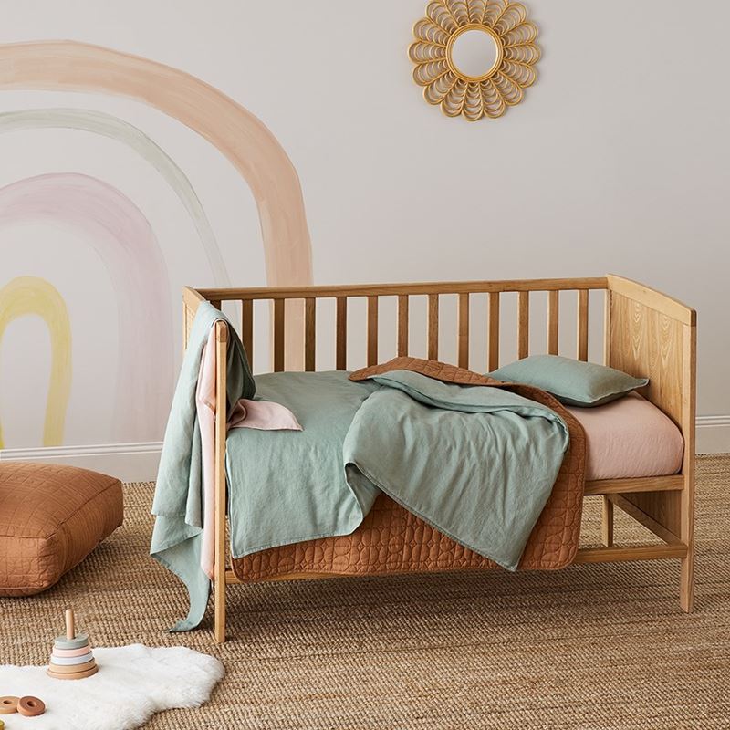 Vintage Washed Linen Eucalyptus Cot Quilt Cover Set