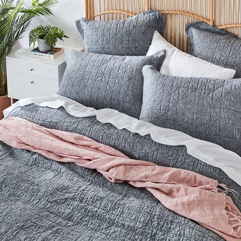 Vintage Washed Linen Indigo Quilted Quilt Cover Separates