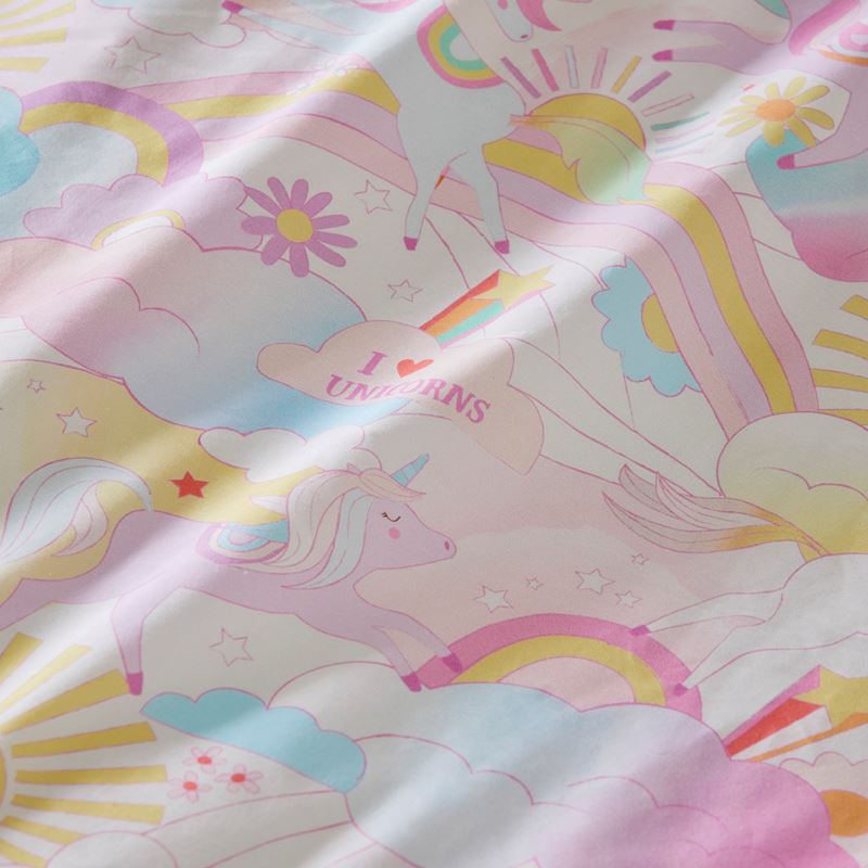 Stonewashed Cotton I Love Unicorns Rainbow Cot Quilt Cover Set