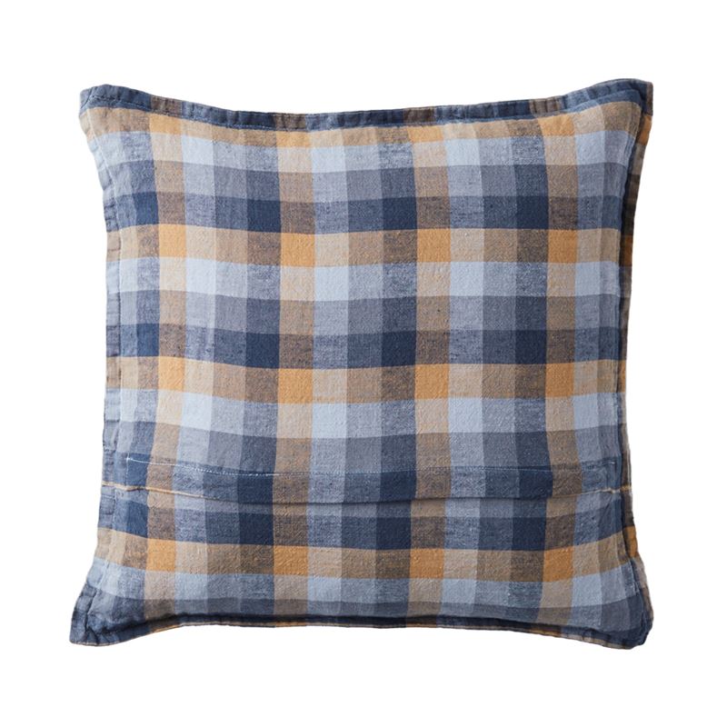 Belgian Blues Multi Check Vintage Washed Linen Cushion